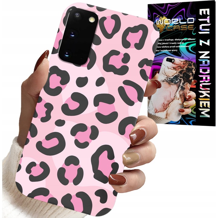 Telefontok, World Case, rózsaszín leopárd design, szilikon, Samsung Galaxy S20-hoz