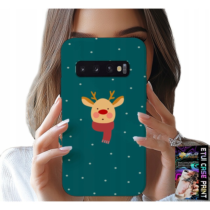 Samsung Galaxy S10 Plus telefontok, World Case, rénszarvas mintás zöld háttérrel, szilikon, hatékony védelem