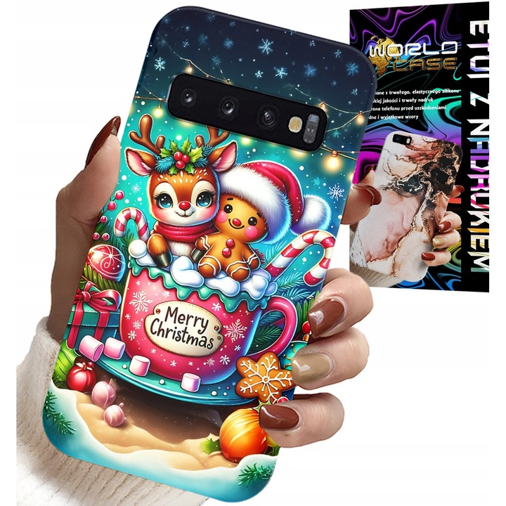 Samsung Galaxy S10 telefontok, World Case, mézeskalács rénszarvas design, szilikon, többszínű