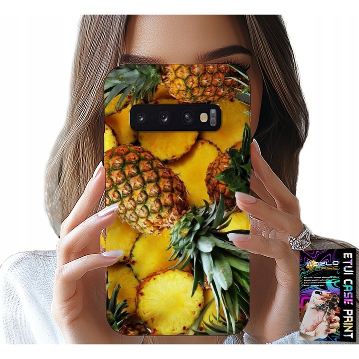 Tok Samsung Galaxy S10-hez, World Case, ananász mintás, szilikon, fóliával együtt