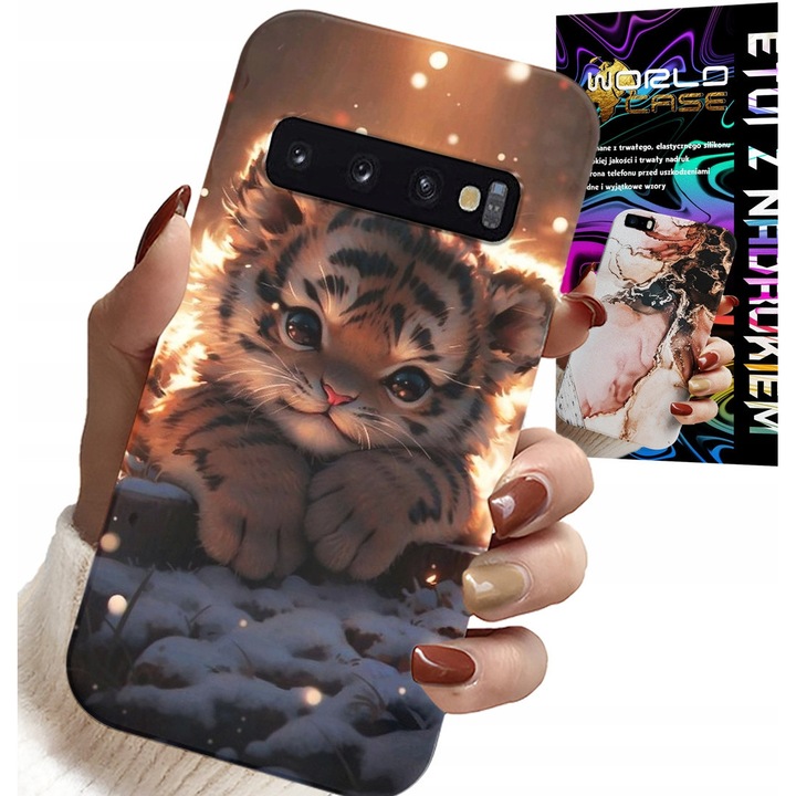 Tok Samsung Galaxy S10 Plus-hoz, World Case, tigris mintás, szilikon