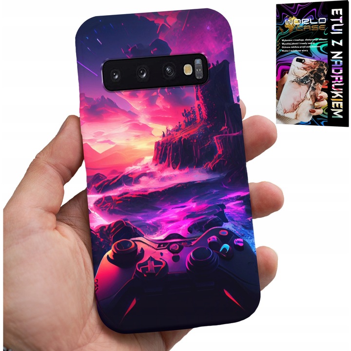 Telefontok, World Case, gamer design, tartós nyomtatás, többszínű, Samsung Galaxy S10 Plus