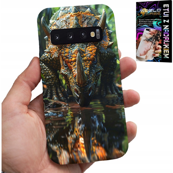 Huzat Samsung Galaxy S10 Plus-hoz, World Case, Dino Triceratops modell, szilikon, többszínű nyomtatás
