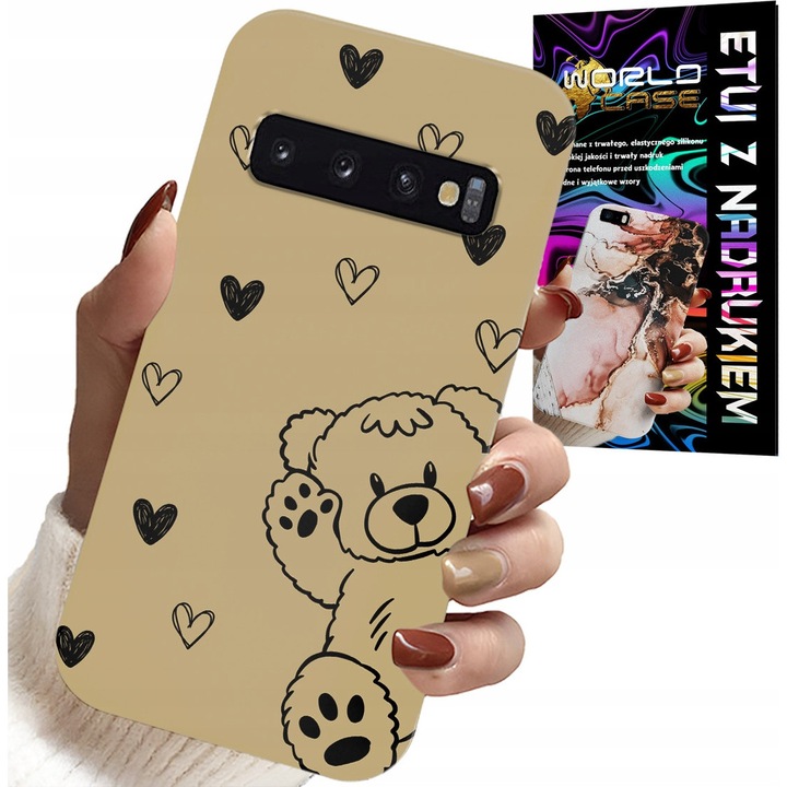 Tok Samsung Galaxy S10 Plus-hoz, World Case, szilikon, macimintás, többszínű