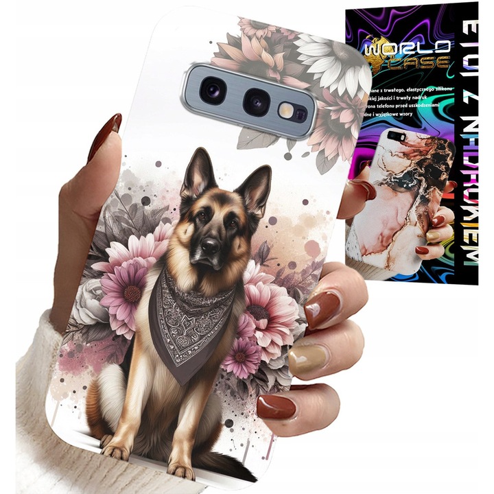 Tok Samsung Galaxy S10E-hez, World Case, szilikon, németjuhász kutya design, többszínű