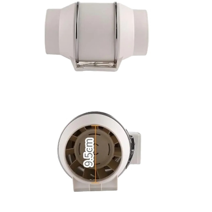 Ventilator de duct inline, capacitate mare de aerisire, functionare silentioasa, alb, 95mm