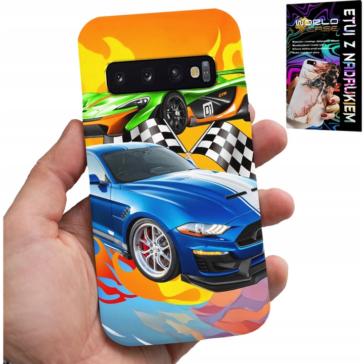 Tok Samsung Galaxy S10 Plus-hoz, World Case, autóverseny nyomtatással, szilikon, gyermekeknek
