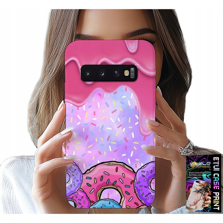 Husa Samsung Galaxy S10 Plus, World Case, cauciuc, imprimeu gogoși dulci, colorată