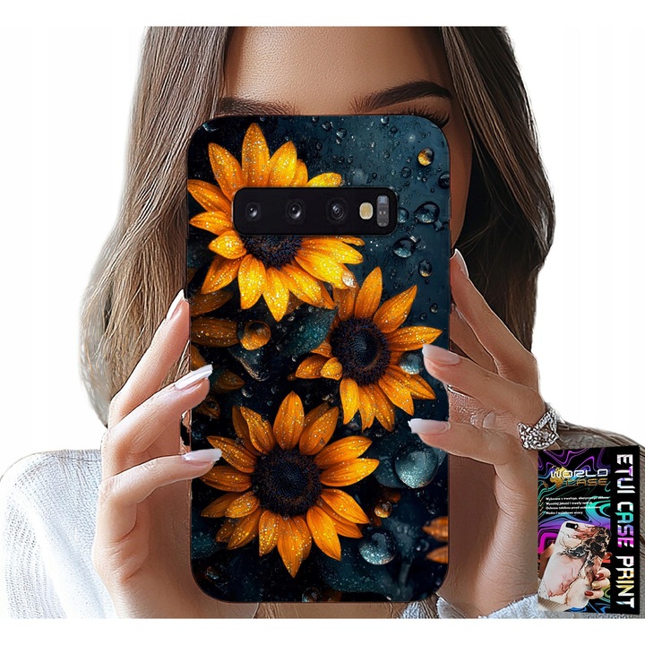 Tok Samsung Galaxy S10 Plus-hoz, World Case, napraforgó, szilikon, virágmintás