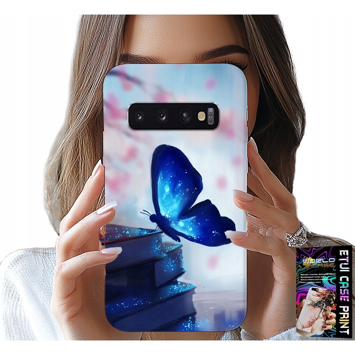 Tok Samsung Galaxy S10 Plus-hoz, World Case, kék pillangó, szilikon
