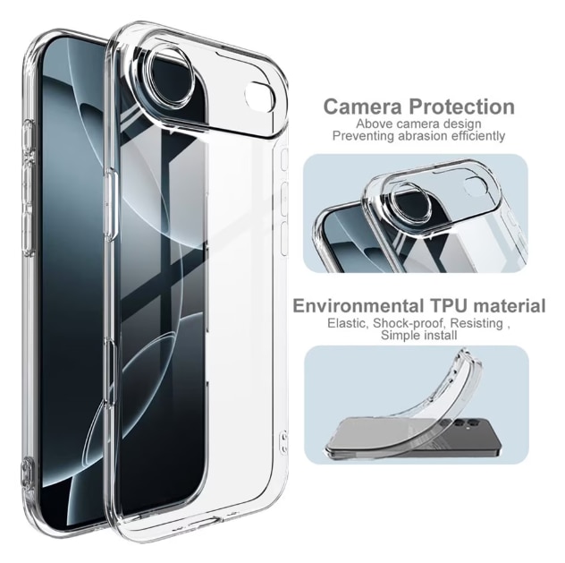 Husa protectie Mat-Tech compatibila cu iPhone 17 Air, Anti-soc, 2MM, Protectie Camera, Decupaje Precise, Rezistenta la impact, Margini ridicate pentru protectia ecranului, Transparenta