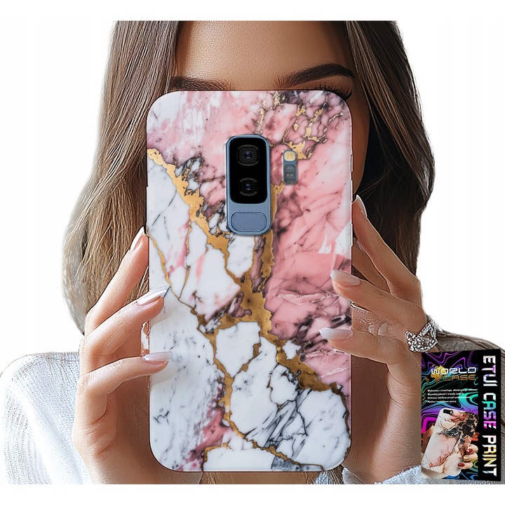 Husa pentru Samsung Galaxy S9 Plus, World Case, marmură roz și alb, silicon, imprimeu full color