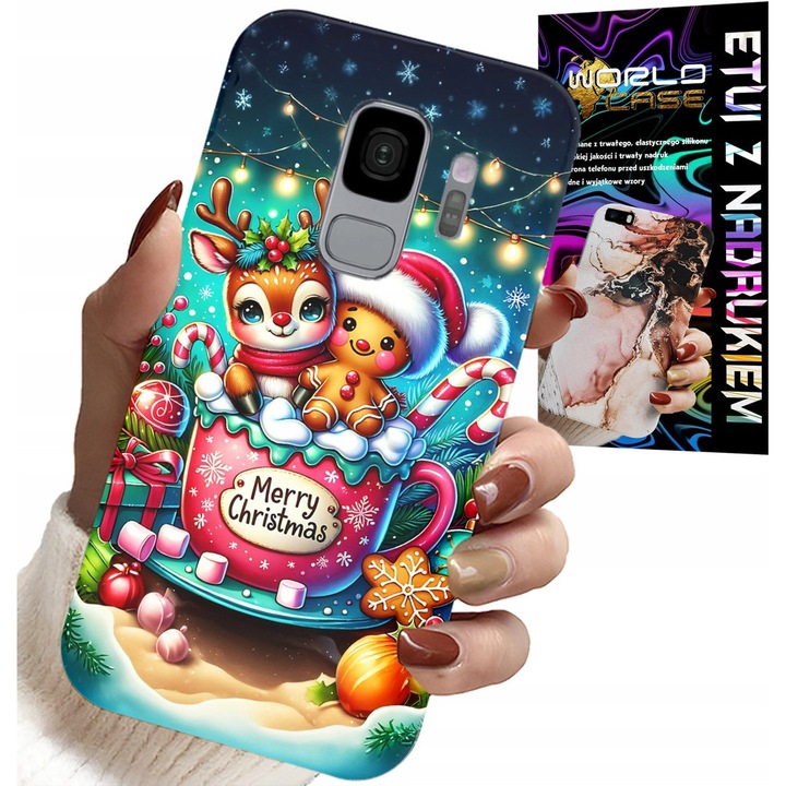 Samsung Galaxy S9 tok, World Case, Mézeskalács Rénszarvas mintával, szilikon