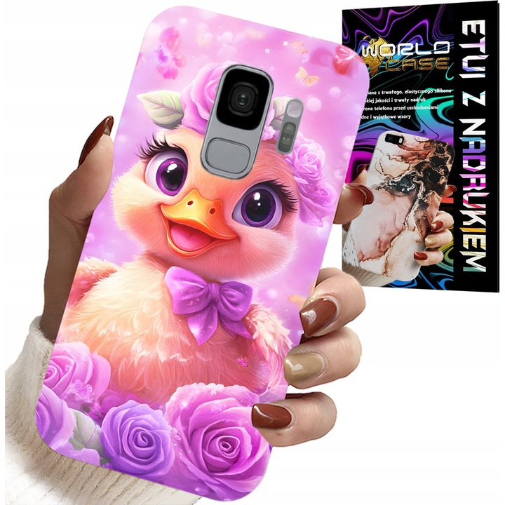 Tok Samsung Galaxy S9-hez, World Case, rózsaszín háttérrel, szilikon