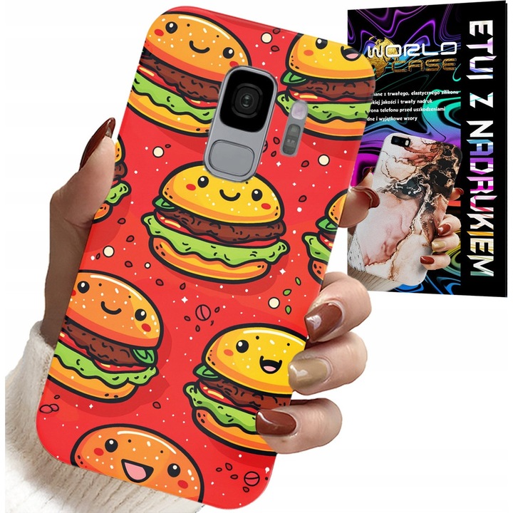 Telefontok, World Case, Samsung Galaxy S9, szilikon, burger minta, többszínű