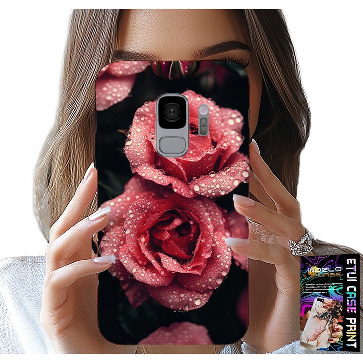 Telefontok, World Case, rózsaszín rózsák, virágmintás, szilikon, Samsung Galaxy S9-hez