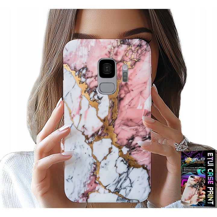 Tok Samsung Galaxy S9-hez, World Case, rózsaszín és fehér márvány, szilikon