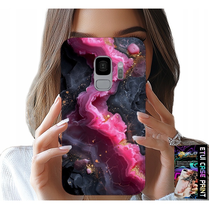 Tok Samsung Galaxy S9-hez, World Case, rózsaszín márvány, szilikon