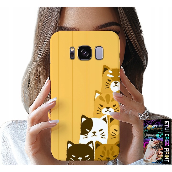 Huzat Samsung Galaxy S8-hoz, World Case, macska mintás, huzat + fólia szett, többszínű, szilikon
