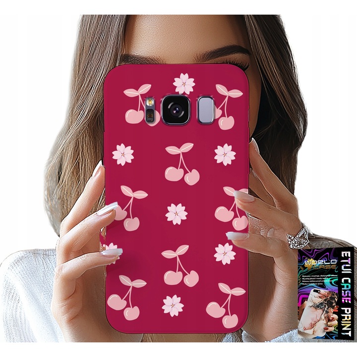 Telefontok, World Case, Samsung Galaxy S8, cseresznyemintás barna alapon, szilikon