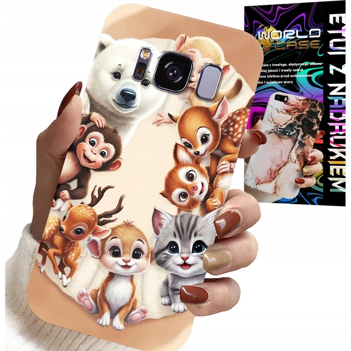Tok Samsung Galaxy S8-hoz, World Case, gyerek hátizsák, erdei állat mintás, szilikon