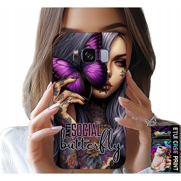 Telefontok, World Case, Galaxy S8, szilikon, rózsaszín, pillangó mintával