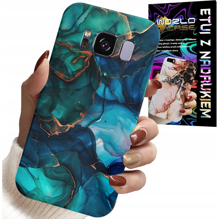 Telefon tok, World Case, kék-zöld márvány design, szilikon, kompatibilis Samsung Galaxy S8