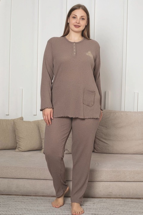 Pijama bumbac de Dama , Set cu Bluza si Pantaloni lungi, marime mare 709 bej 11822, Bej