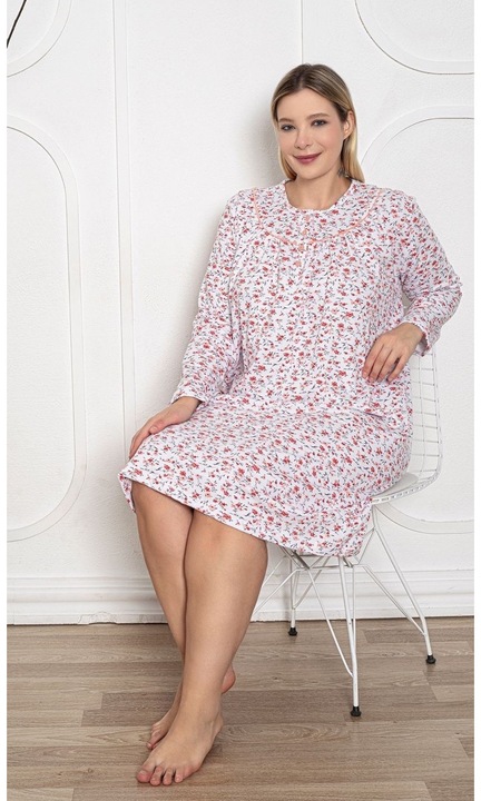 Camasa de Noapte Vatuita pentru Femei batal, Calduroasa si Confortabila, din Bumbac, cu Nasturi 1138 11783, Alb