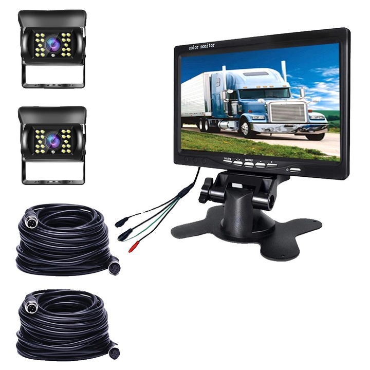 Kit camera auto, monitor 7 inch, suport pentru 2 camere, waterproof IP66
