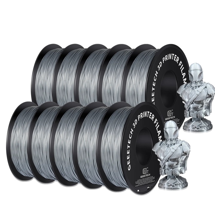 Filament PLA pentru imprimanta 3D, durabil, ecologic, argintiu, 1.75mm, 1kg