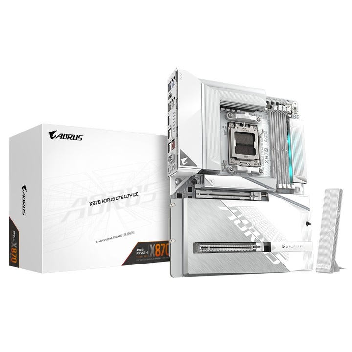 GIGABYTE X870E AORUS STEALTH ICE AM5 alaplap, 4x DDR5, 2x USB4, 1x HDMI, 1x előlapi HDMI, 1x PCIE x16, 3x M.2, 2x SATA 6GB/s, ATX
