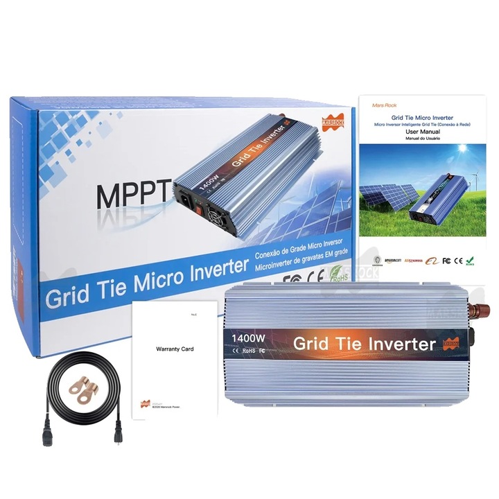 Invertor solar On-Grid, 1400W, 190-260VAC, 10.8-30VDC, albastru