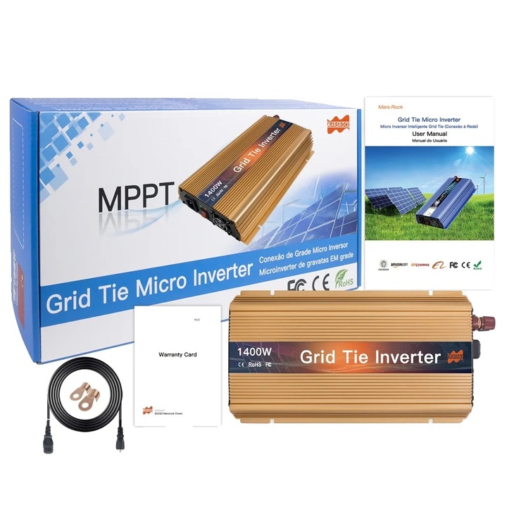 Invertor solar MPPT, 190-260VAC, 36V, 39.5x21x11.5cm, aurie