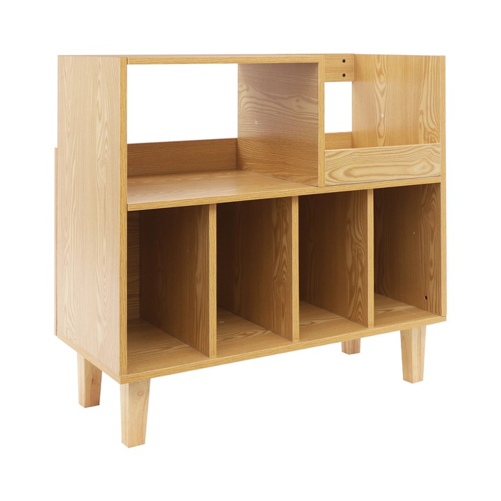 Suport pick-up, Stand pentru platan, Depozitare viniluri/LP si CD, Pe podea cu rafturi, Lemn, 82, 6 x 80 x 40 cm, Culoare lemn