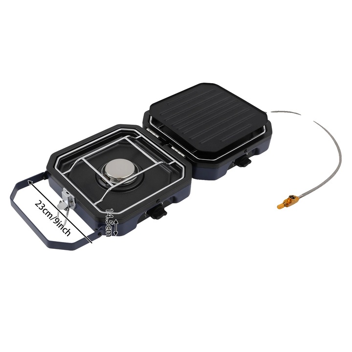 Kemping főzőlap, hordozható kivitel, 2 égős, hőálló, fekete