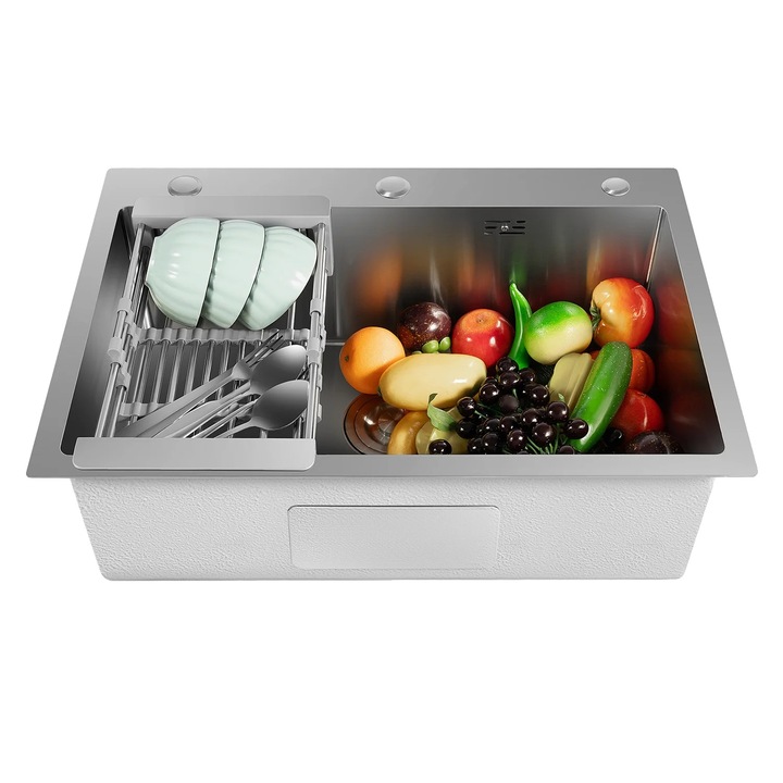 Chiuveta bucatarie, 45 cm x 66 cm, o singura cuva, inox 304, montare incastrata/pe dedesubt