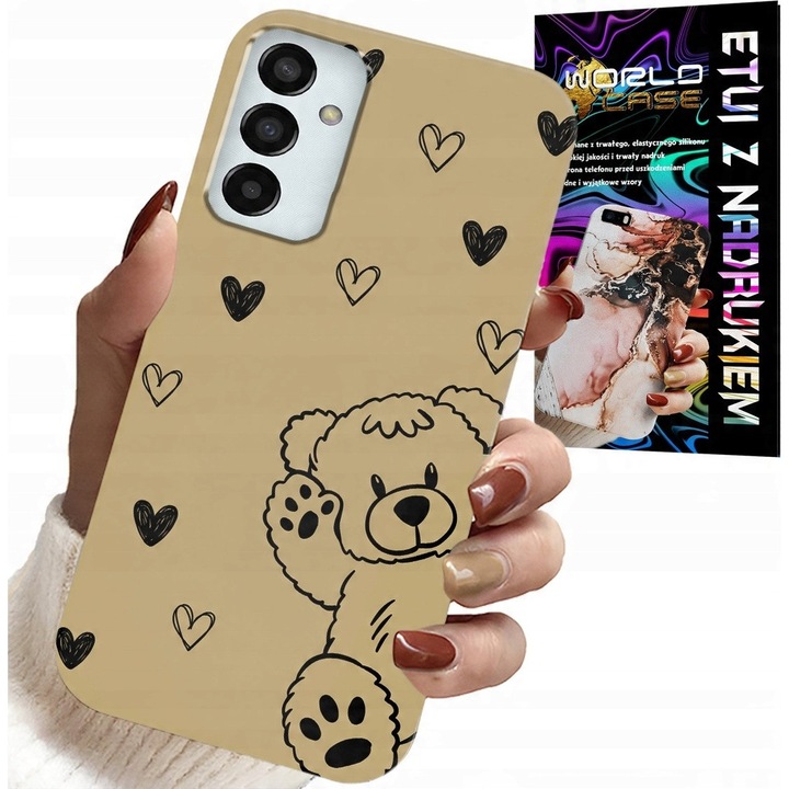 Huzat Samsung Galaxy M13 4G-hez, World Case, Plüssmacis modell, szilikon, színes nyomtatás