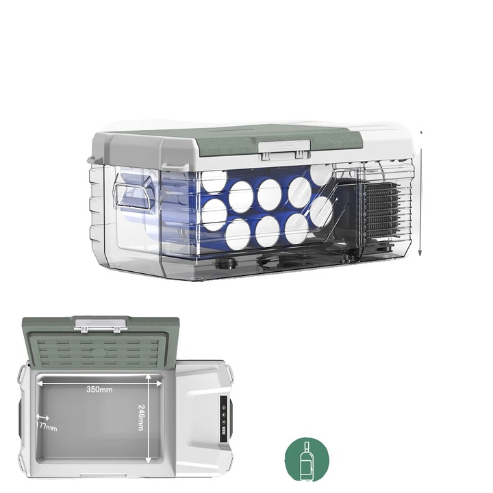 Frigider portabil, capacitate 15L, alimentare duala, fara gheata, dimensiuni 15L