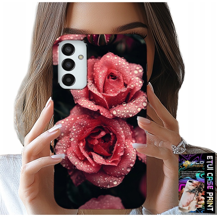 Tok Samsung Galaxy M23-hoz, World Case, virágok, rózsaszín, szilikon