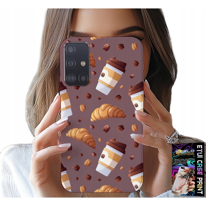 Caz pentru Samsung Galaxy M31S, World Case, design cafea croissante, silicon