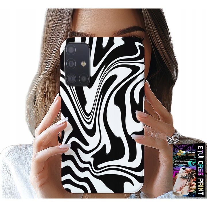 Carcasa silicon pentru Samsung Galaxy M31S, World Case, negru și alb abstract, set cu sticlă hart