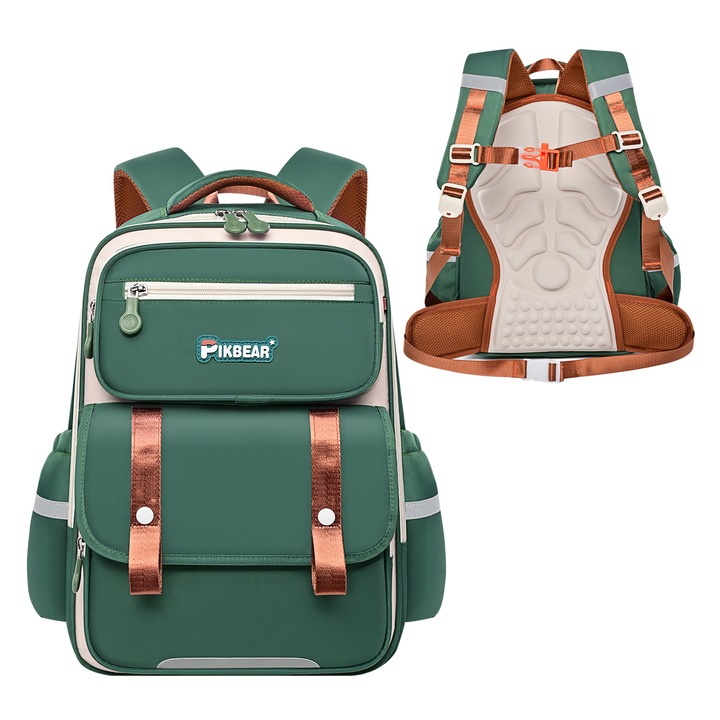 Rucsac scolar ergonomic ortopedic impermeabil, verde, 42x29x14 cm, clasa 3-4 / 5-8