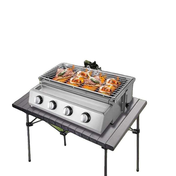 Градинско барбекю, регулируема височина, без дим, едно ниво, неръждаема стомана