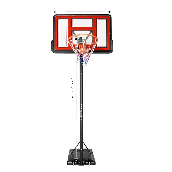Kosárlabda palánk, állítható magasságú, tartós kivitel, piros, 1.7-3.05m, 110x74.93cm