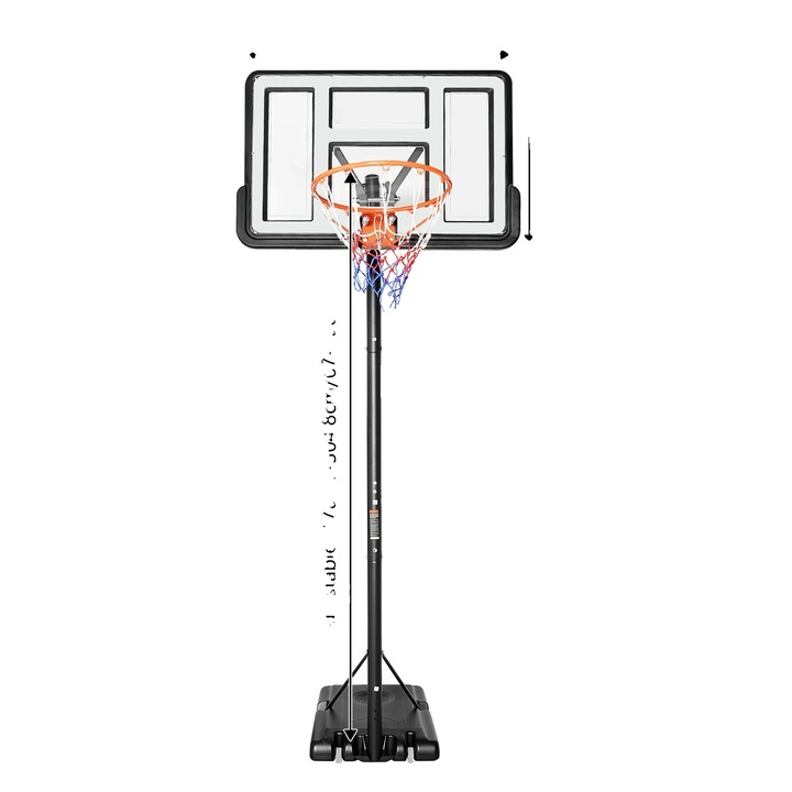 Kosárlabda palánk, állítható magasságú, tartós kivitel, fehér, 1.7-3.05m, 110x74.93cm