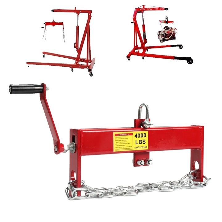 Nivelator pentru ridicat motoare, 2 tone, constructie din otel rezistent, dimensiuni ajustabile, set cu 2 lanturi de incarcare