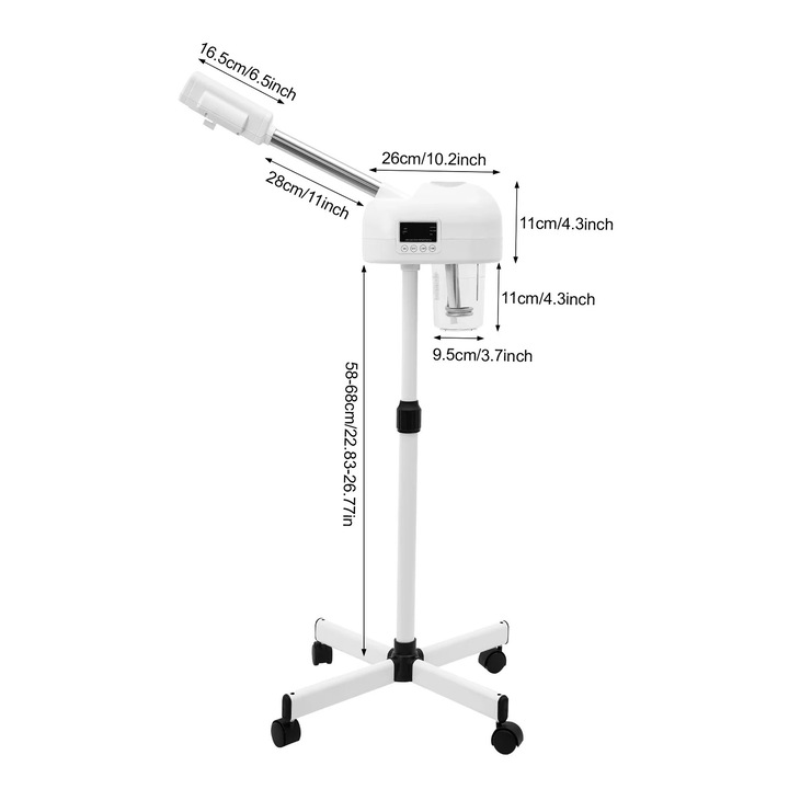 Aparat de aburi facial, 750W, inaltime ajustabila 58-68cm, rezervor 600ml, spray cald, functie timer 0-20min