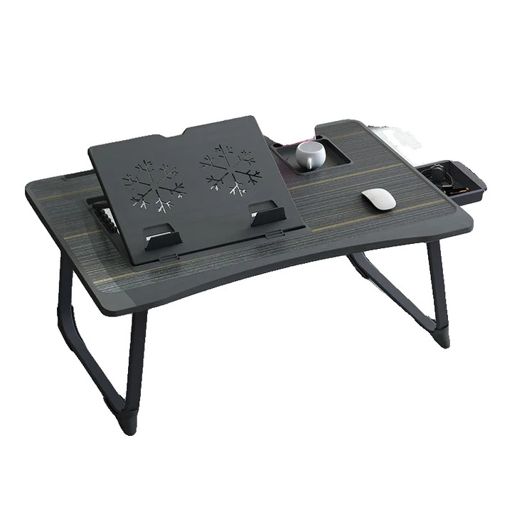 Többfunkciós, állítható magasságú asztal fiókkal, fekete