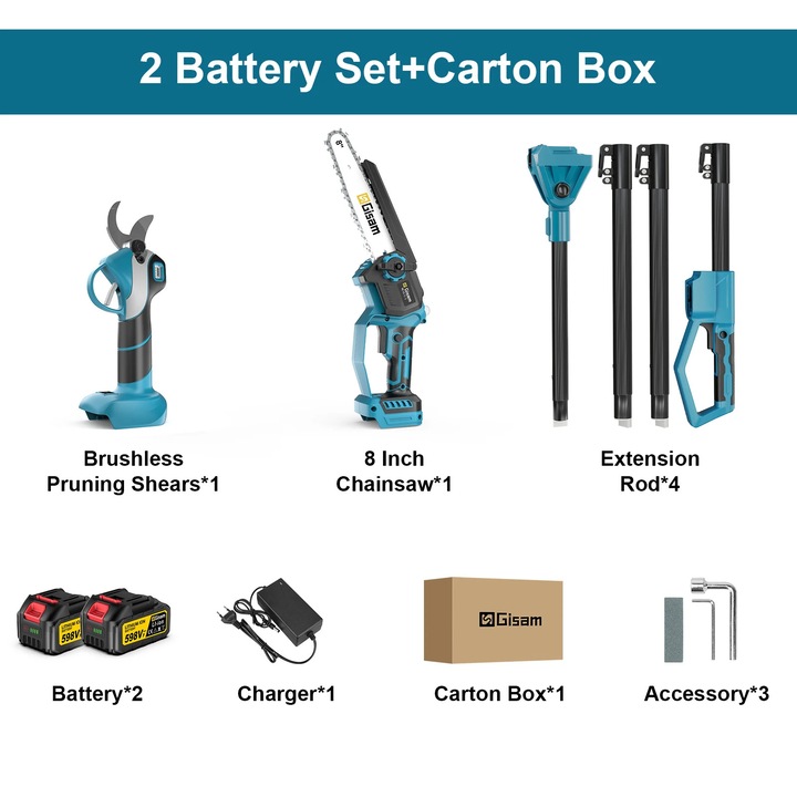 Fierastraie cu lant 4 in 1, 2 baterii, 8 inch, electric, design usor, unghiuri ajustabile